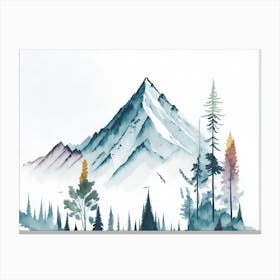 Mountain And Forest In Minimalist Watercolor Horizontal Composition 137 Canvas Print