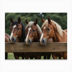 Horses On A Fence Canvas Print