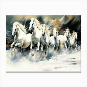 Stampede Stallions - White Horses Running Canvas Print