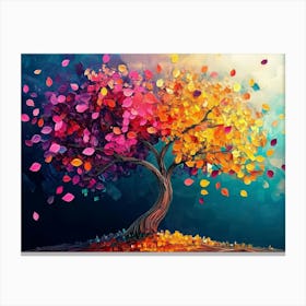 Elegant Colorful Tree with Vibrant Leaves Hanging Branches 2 Canvas Print