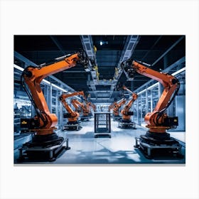 Futuristic Factory Floor Alive With Articulated Robotic Arms Performing Assembly Tasks Guided By Ai (6) Leinwandbild