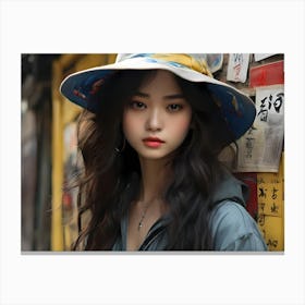 Asian Girl In Hat Canvas Print