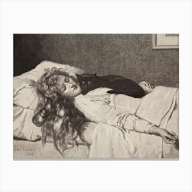 The Witch 1893 by John Collier, Remastered HD Victorian Drawing of Woman and Her Black Cat Sleeping Canvas Print