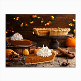 Close Up Of A Homemade Pumpkin Pie Slice Topped With Whipped Cream Warm And Cozy Autumnal Atmospher (1) Canvas Print