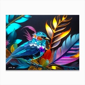 Bright Colors Photogram Acrylic Crystal Bird And Feathers Canvas Print