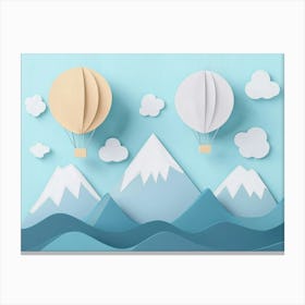 Childish Art With Mountains, Balloons And Clouds Canvas Print