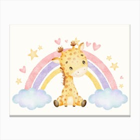 Giraffe With Rainbow Kids and Nursery Canvas Print