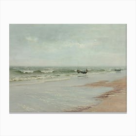 Vintage Painting Boats On The Beach Canvas Print