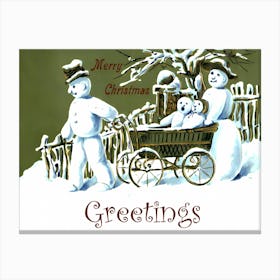 Snowman Family Wish You A Merry Christmas Canvas Print