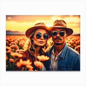 Couple In A Field Of Flowers Canvas Print