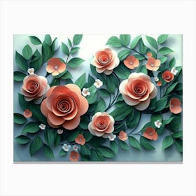 Roses Surrounded By Leaves And Flowers 5 Canvas Print