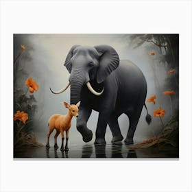 Elephant And Deer Canvas Print