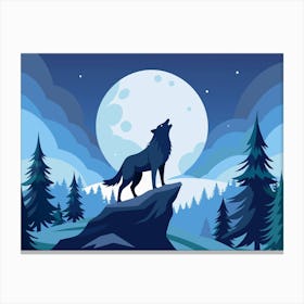 Silhouette Of A Wolf Howling At The Moon Canvas Print