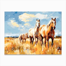 Horses Painting In Wyoming, Usa, Landscape 2 Canvas Print