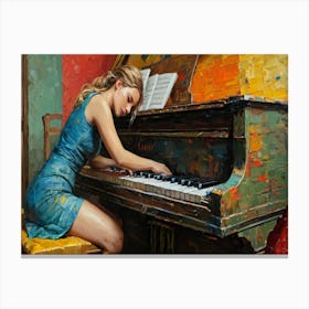 Girl Playing The Piano Vincent Van Gogh Style Canvas Print