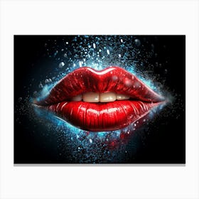 Red Lips With Blue And White Sparkles Canvas Print