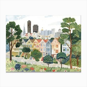 San Francisco Houses Landscape Watercolour Canvas Print