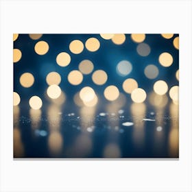 A Blurred Background Of Golden Bokeh Lights On A Dark Blue Surface, Creating A Warm And Inviting Atmosphere Canvas Print