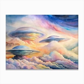 A Glowing Poster Of Lenticular Clouds Stacked Like (1) Canvas Print