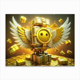 Golden Cube With Wings And Coins Canvas Print