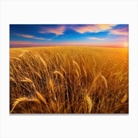 Golden Wheat Field At Sunset 1 Canvas Print