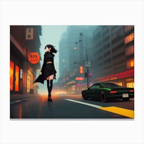 “Azelia the Portalmaker” Anime Girl Walking Down The Street Canvas Print