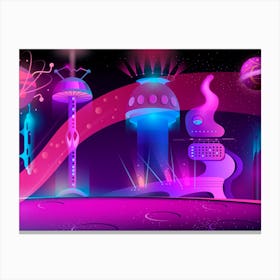 Futuristic City - Synthwave Neon City Canvas Print