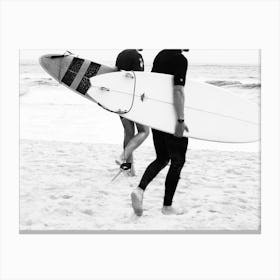 Surfer Boys - Abstract Black White Beach Surf Photo Canvas Print