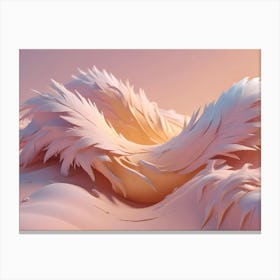 Abstract 3d Rendering Of A Stylized, Swirling Wave Composed Of Soft, Feathery Shapes In Shades Of Pink And White Canvas Print