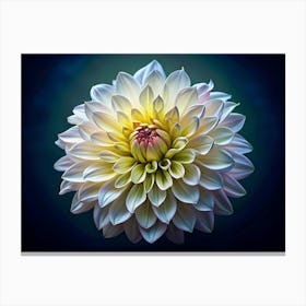 White Dahlia Flower With Yellow And Pink Center Canvas Print