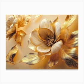 4k Golden Floral Background, Abstract Vintage Flower Design, Gold Nature 1 Canvas Print