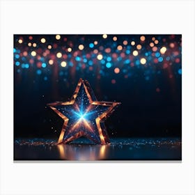 A Golden, Star Shaped Object With A Glowing Center, Surrounded By A Scattering Of Lights And Particles, Creating A Magical And Futuristic Atmosphere Canvas Print