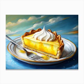 Slice Of Lemon Meringue Pie On Plate With Fork Canvas Print