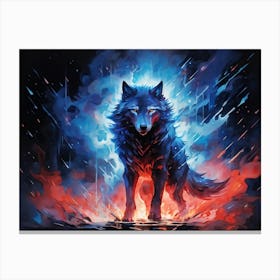 Full Body Wolf Emanating Powerful Glow Blue And Red Sparks Accentuating Its Form Surrounded By Dec Canvas Print