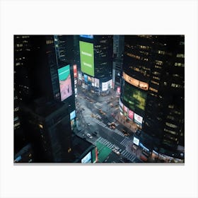 Aerial View Of Times Square At Night With Illuminated Billboards 5 Canvas Print