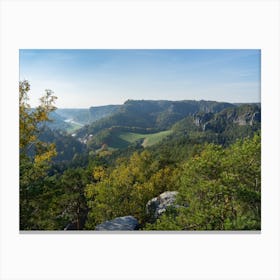 Autumn forest and sandstone rocks in Saxon Switzerland, Gamrig Canvas Print