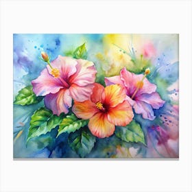 1 Vibrant Hibiscus Flowers In Full Bloom Canvas Print