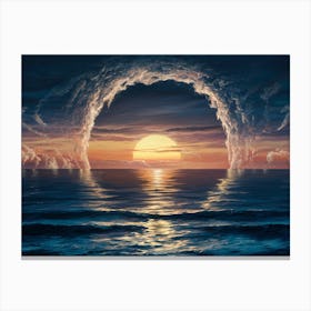 Looking Over The Ocean At A Sunset with clouds forming Portal at the Horizon Canvas Print