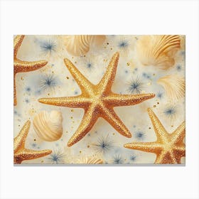 Seamless Golden Starfish Pattern, Sea Creatures Canvas Print