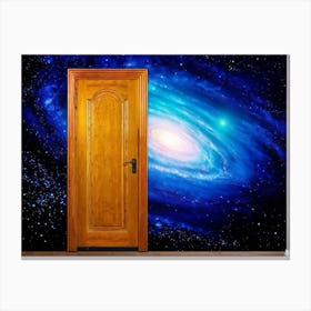 Wooden Door Ajar Revealing The Swirling Arms Of A Vast Spiral Galaxy Intricate Patterns Of Yellow (1) Canvas Print