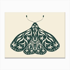 Folk Art Moth 01 - Midnight Green Canvas Print