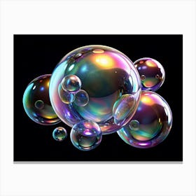 Group Of Iridescent Bubbles On Black Background Canvas Print