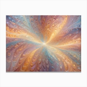 Swirling Pattern In Pastel Hues Of Light Blue, Orange, And Pink, Resembling Feathers Or Floral Designs Canvas Print