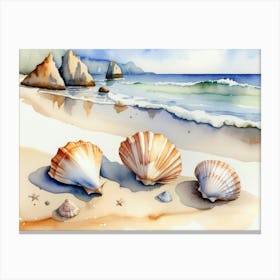 Seashells on the beach, watercolor painting 13 Canvas Print