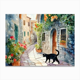 Sibenik, Croatia   Cat In Street Art Watercolour Painting 1 Canvas Print
