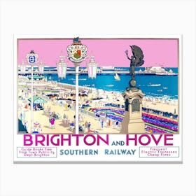 Brighton And Hove, England, Vintage Travel Poster Canvas Print