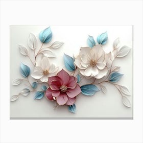 3d Flowers White Canvas Print