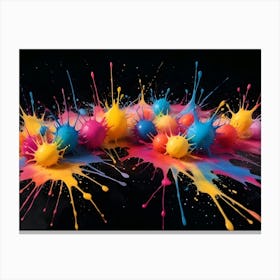 Abstract Image Of Colorful Paint Splatters On A Black Background 1 Canvas Print