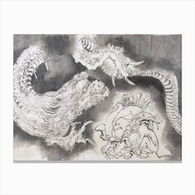 Dragon (19th Century) Vintage Drawing, Katsushika Hokusai Canvas Print