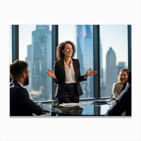 Businesswoman In Mid Presentation Audience Engaged In Active Listening Around Her Vibrant Smiles A 2 1 Canvas Print